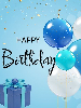Happy birthday text with blue balloons and blue background