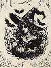 black and white art of young witch brewing something in a pot, framed by bats, cobwebs, and spiders
