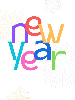 colorful \"new year\" text surrounded by fireworks