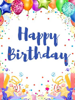 Happy Birthday text with multicolor balloons and confetti