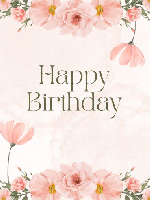 happy birthday text with pink floral art
