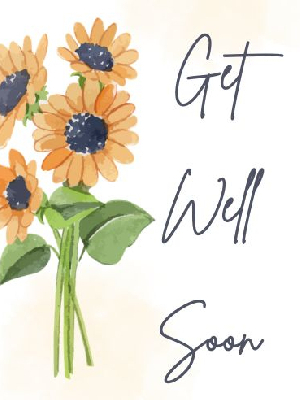 Get well soon text with bouquet of sunflowers